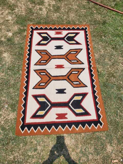 Navajo Kilim Rug, Hand Woven Wool Southwestern Native American Tribal Style Mexican Area 5' X 7' Brown Dhurrie Carpet - image 1