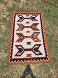 Navajo Kilim Rug, Hand Woven Wool Southwestern Native American Tribal Style Mexican Area 5' X 7' Brown Dhurrie Carpet - thumbnail 1