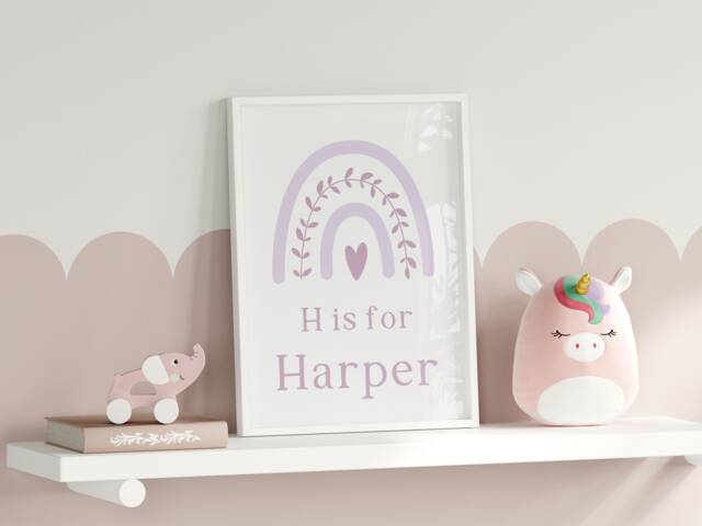 Lilac Nursery Decor, Violet Girls Bedroom Prints, Personalised Kids Rainbow Wall Art, Purple - image 1