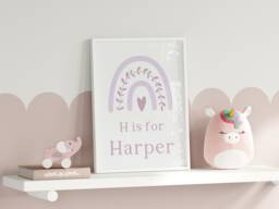 Lilac Nursery Decor, Violet Girls Bedroom Prints, Personalised Kids Rainbow Wall Art, Purple - thumbnail 1