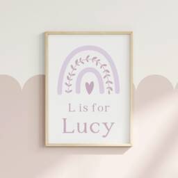 Lilac Nursery Decor, Violet Girls Bedroom Prints, Personalised Kids Rainbow Wall Art, Purple - thumbnail 2