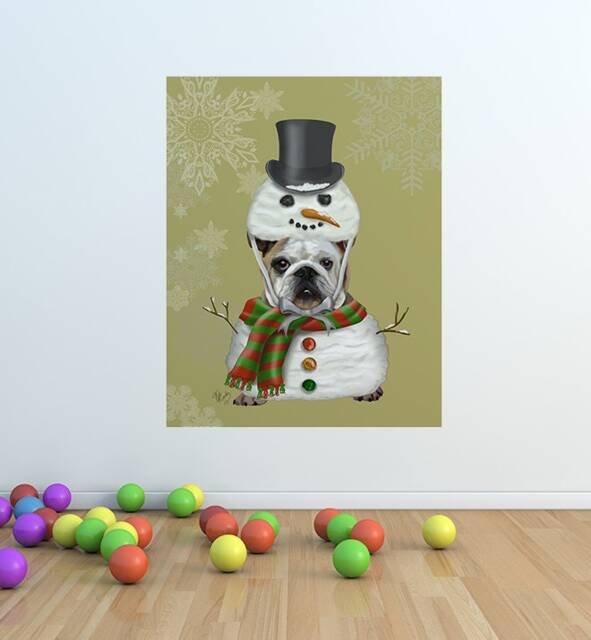 English Bulldog Wearing Snowman Costume Wall Sticker Decal - Dogs & Pets Stickers, Wall Decals, Kids Stickers, Animals Decals