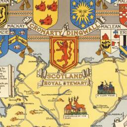 Historical Map Of Scotland - 1950 Pictorial Scottish Family Coats-Of-Arms Clan Chiefs Inverness Aberdeen Edinburgh Glasgow - thumbnail 3