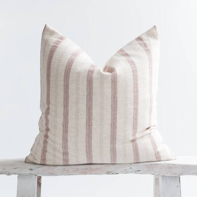 Rustic Linen Cotton Throw Pillow Cover, Earthy Red Stripes - image 1