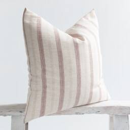 Rustic Linen Cotton Throw Pillow Cover, Earthy Red Stripes - thumbnail 3
