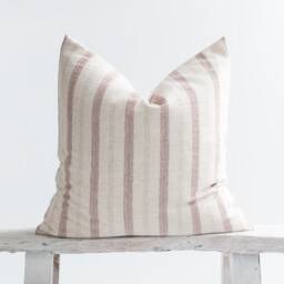 Rustic Linen Cotton Throw Pillow Cover, Earthy Red Stripes - thumbnail 1