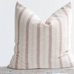 Rustic Linen Cotton Throw Pillow Cover, Earthy Red Stripes - thumbnail 2