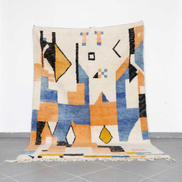 Handmade Abstract Wool Berber Rug Moroccan Artisanal Carpet - 6.2x5.2 Ft - image 1