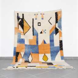 Handmade Abstract Wool Berber Rug Moroccan Artisanal Carpet - 6.2x5.2 Ft - thumbnail 1