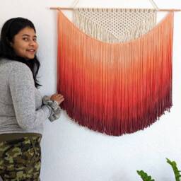 Ombre Sunset Dip Dyed Macrame Tapestry/Wall Hanging, Vibrant Colors, Bohemian Wall Decor, Macrame Mural & Design - thumbnail 2
