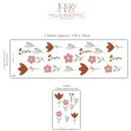 Boho Flower Wall Stickers For Nursery, Floral Nursery Decals, Neutral Baby Room Decor, Retro Peel & Stick Decals - thumbnail 3