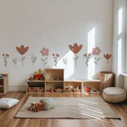 Boho Flower Wall Stickers For Nursery, Floral Nursery Decals, Neutral Baby Room Decor, Retro Peel & Stick Decals - thumbnail 2