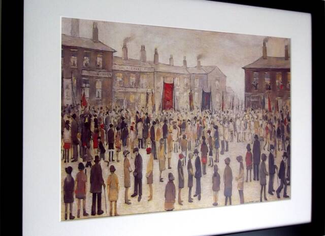 L S Lowry Authentic Art Print - A Procession Satin Black Frame With White Mount & Textured Image - image 1