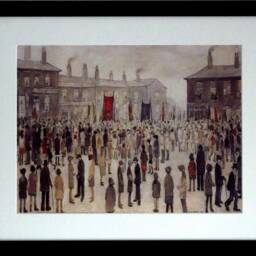 L S Lowry Authentic Art Print - A Procession Satin Black Frame With White Mount & Textured Image - thumbnail 2