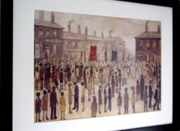 L S Lowry Authentic Art Print - A Procession Satin Black Frame With White Mount & Textured Image - thumbnail 1