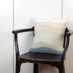 Textured Throw Pillow White Cream Blue 18x18 Landscape Patchwork Cushion Woven 45x45 Primitive Woolen Rustic Decorative - thumbnail 4