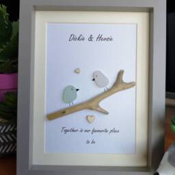 Couples Love Birds Personalised Sea Glass & Driftwood Art. Gift, Present - thumbnail 3