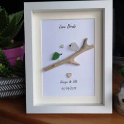 Couples Love Birds Personalised Sea Glass & Driftwood Art. Gift, Present - thumbnail 2
