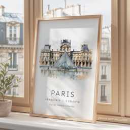 Paris Louvre Museum Travel Wall Art, Gifts, Parisian Map Coordinates, City Break Gift, Iconic Landmarks - thumbnail 3
