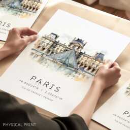 Paris Louvre Museum Travel Wall Art, Gifts, Parisian Map Coordinates, City Break Gift, Iconic Landmarks - thumbnail 1