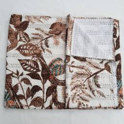 Queen Traditional Owl Kantha Quilt Bohemian Indian Handmade 100% Cotton Bed Cover Ethnic Hand Stitches Reversible Throw - thumbnail 4