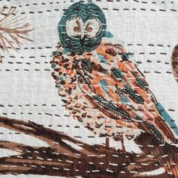 Queen Traditional Owl Kantha Quilt Bohemian Indian Handmade 100% Cotton Bed Cover Ethnic Hand Stitches Reversible Throw - thumbnail 2