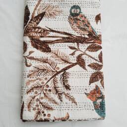 Queen Traditional Owl Kantha Quilt Bohemian Indian Handmade 100% Cotton Bed Cover Ethnic Hand Stitches Reversible Throw - thumbnail 3