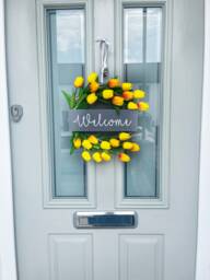 Yellow Tulip Wreath Spring Summer Door Decor With Welcome Sign - thumbnail 1