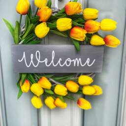 Yellow Tulip Wreath Spring Summer Door Decor With Welcome Sign - thumbnail 3