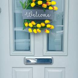 Yellow Tulip Wreath Spring Summer Door Decor With Welcome Sign - thumbnail 2