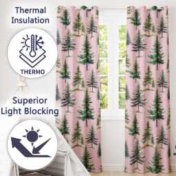 Pine Tree Forest Evergreen Woodland Nature On Blush Pink Seamless Pattern Readymade Eyelet Ring Top Thermal 100% Blackout Curtains - thumbnail 3