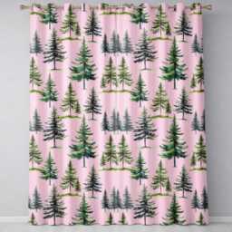 Pine Tree Forest Evergreen Woodland Nature On Blush Pink Seamless Pattern Readymade Eyelet Ring Top Thermal 100% Blackout Curtains - thumbnail 2