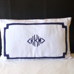 Monogram Pillow Shams, Diamond Case, Bed Monogram, White Cover - thumbnail 1