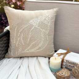 Cotton & Linen Mother Of Pearl Sea Creature Pattern Beige Pillow Sham, 24x24/26x26, Beach Style Euro Square Pillowcase - Shell - thumbnail 3