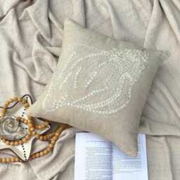 Cotton & Linen Mother Of Pearl Sea Creature Pattern Beige Pillow Sham, 24x24/26x26, Beach Style Euro Square Pillowcase - Shell - thumbnail 2