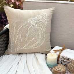 Cotton & Linen Mother Of Pearl Sea Creature Pattern Beige Pillow Sham, 24x24/26x26, Beach Style Euro Square Pillowcase - Shell - thumbnail 3