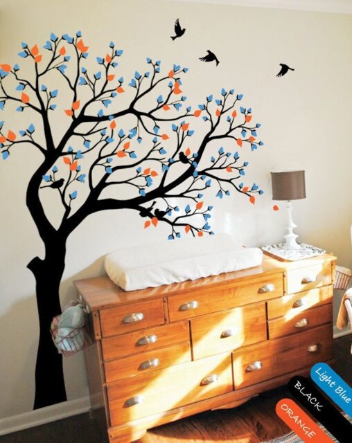 Large Tree Wall Decal - Nursery Decor With Birds & Leaves - image 1