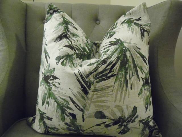 Green Palms Cotton Linen Pillow Cover Tropical Leaf Print - image 1