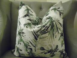 Green Palms Cotton Linen Pillow Cover Tropical Leaf Print - thumbnail 1