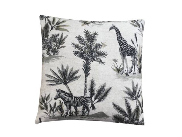 Safari Animals Double Sided Linen Throw Pillow Cover Graphite Grey Jungle Print - image 1