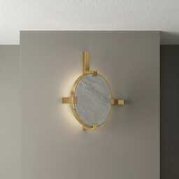 Modern Geometric Marble Wall Sconce - Elegant Round Stone Gold Finish Sconce, Luxury Art Deco Lamp For Living Room & Hallway Decor - thumbnail 1