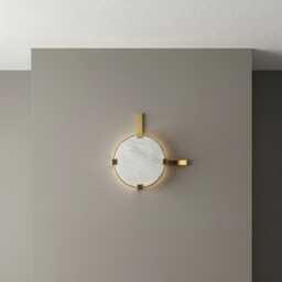 Modern Geometric Marble Wall Sconce - Elegant Round Stone Gold Finish Sconce, Luxury Art Deco Lamp For Living Room & Hallway Decor - thumbnail 2