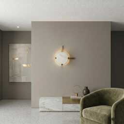 Modern Geometric Marble Wall Sconce - Elegant Round Stone Gold Finish Sconce, Luxury Art Deco Lamp For Living Room & Hallway Decor - thumbnail 3