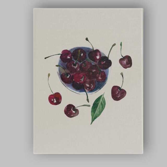 Watercolour Cherries Bowl Botanical Still Life Canvas Wall Art Print Decor Picture Ready To Hang - image 1