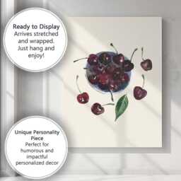 Watercolour Cherries Bowl Botanical Still Life Canvas Wall Art Print Decor Picture Ready To Hang - thumbnail 3