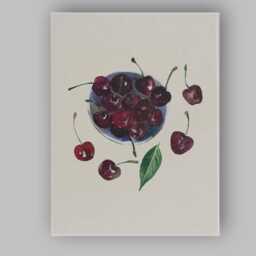 Watercolour Cherries Bowl Botanical Still Life Canvas Wall Art Print Decor Picture Ready To Hang - thumbnail 1