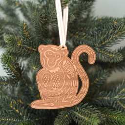 Monkey Wood Ornament [Animal Art Ornaments, Mama Nature Wooden Personalized Gifts, Christmas, Holiday, Stocking Stuffers]