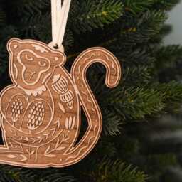 Monkey Wood Ornament [Animal Art Ornaments, Mama Nature Wooden Personalized Gifts, Christmas, Holiday, Stocking Stuffers] - thumbnail 2
