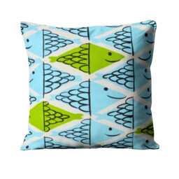 Schumacher, Fish School, Aqua & Leaf, Linen & Cotton Mid Century Design Cushion Cover, Throw Pillow Homeware Decor, Special Offer - thumbnail 1