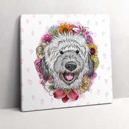 Happy Dog in Flowers Canvas, Wall Art Picture, Pink Decoration, Animals Canvas - thumbnail 2